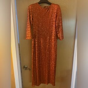 ASOS Burned Orange Low Shawl Back Midi Dress